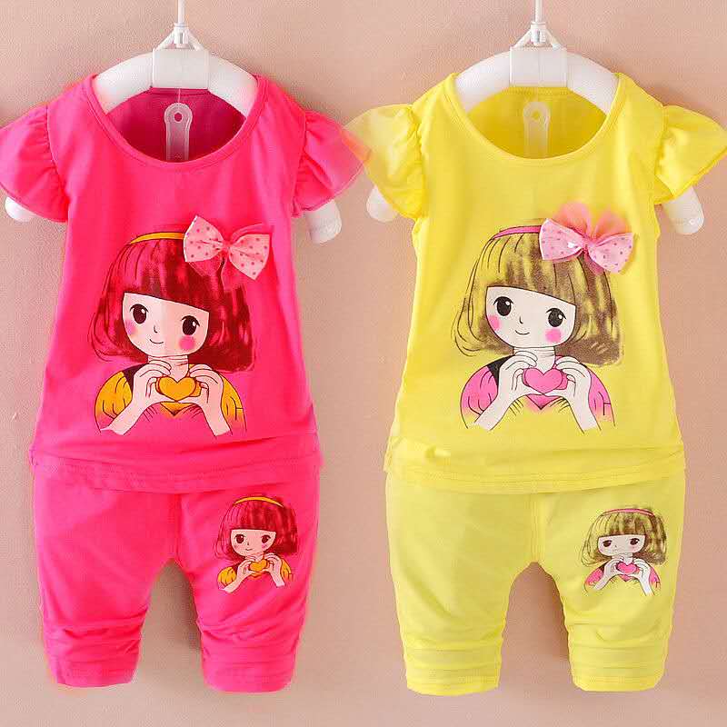 D-baby New Fashion Girls T-shirt+ shorts/skirt 2pcs Set Cotton Children Clothing Set
