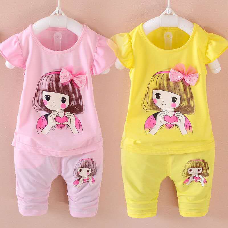 D-baby New Fashion Girls T-shirt+ shorts/skirt 2pcs Set Cotton Children Clothing Set