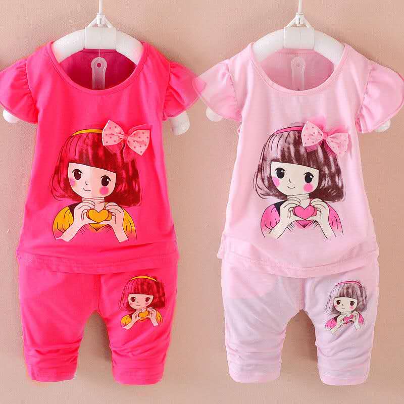 D-baby New Fashion Girls T-shirt+ shorts/skirt 2pcs Set Cotton Children Clothing Set
