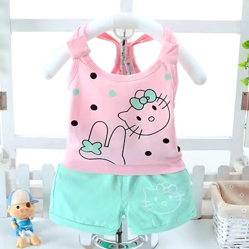 D-baby 2PCS Girls Tops + Pants Outfits Casual Pure cotton Clothes Sleeveless Summer Girl Costume