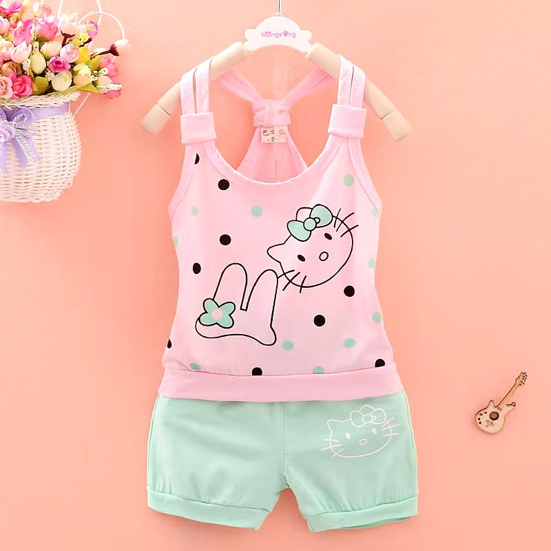 D-baby 2PCS Girls Tops + Pants Outfits Casual Pure cotton Clothes Sleeveless Summer Girl Costume