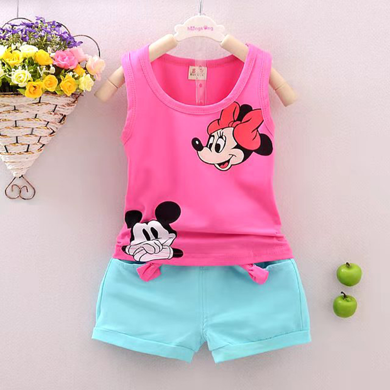 D-baby 2PCS Girls Tops + Pants Outfits Casual Pure cotton Clothes Sleeveless Summer Girl Costume