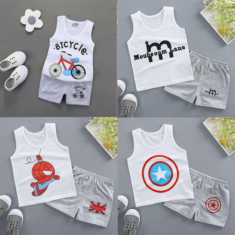 D-baby 2Pcs Kids Baby Boys Girls Suit sleeveless shirt+ shorts Outfits Clothes Set