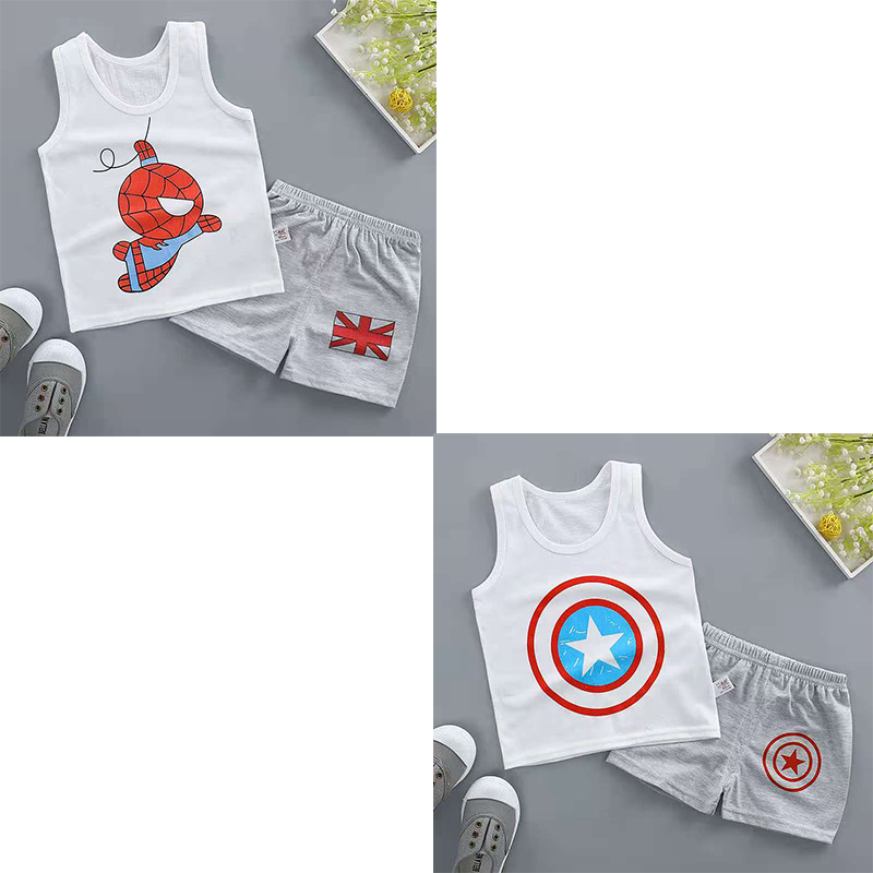 D-baby 2Pcs Kids Baby Boys Girls Suit sleeveless shirt+ shorts Outfits Clothes Set