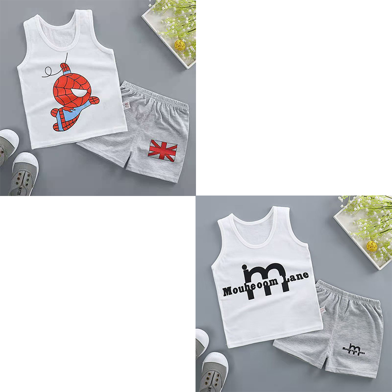 D-baby 2Pcs Kids Baby Boys Girls Suit sleeveless shirt+ shorts Outfits Clothes Set