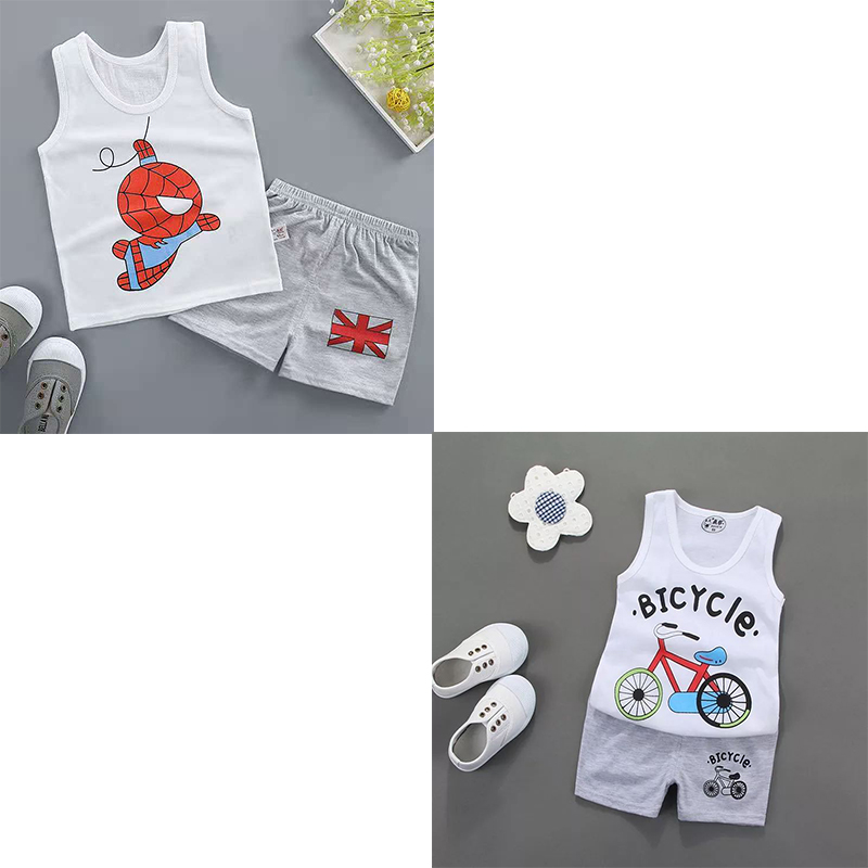 D-baby 2Pcs Kids Baby Boys Girls Suit sleeveless shirt+ shorts Outfits Clothes Set