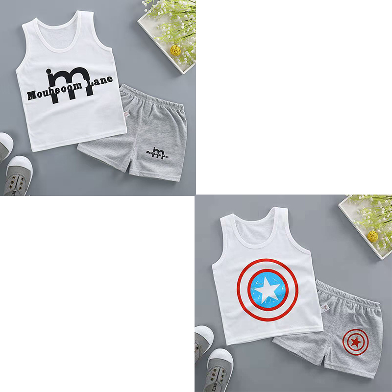 D-baby 2Pcs Kids Baby Boys Girls Suit sleeveless shirt+ shorts Outfits Clothes Set