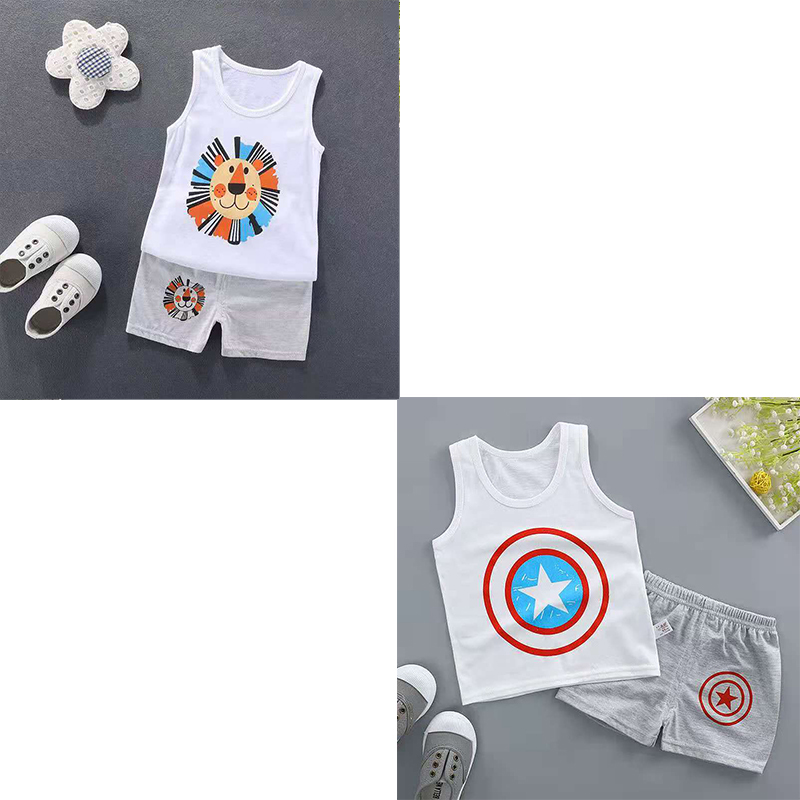 D-baby 2Pcs Kids Baby Boys Girls Suit sleeveless shirt+ shorts Outfits Clothes Set