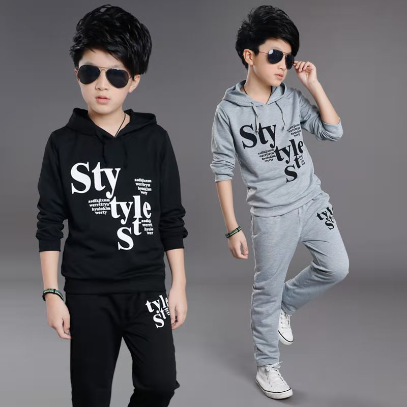 D-baby Autumn 3-14y 2PCS Hot Children Suit, Kids Cotton Hoodie + Pants Suit Big Boy Fashion Suit