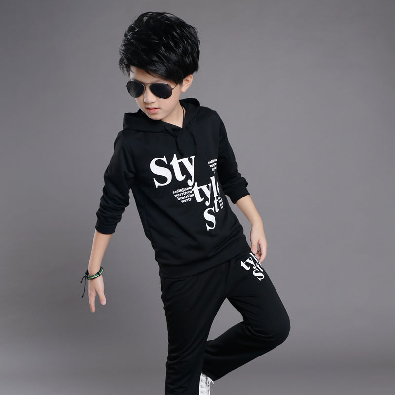 D-baby Autumn 3-14y 2PCS Hot Children Suit, Kids Cotton Hoodie + Pants Suit Big Boy Fashion Suit