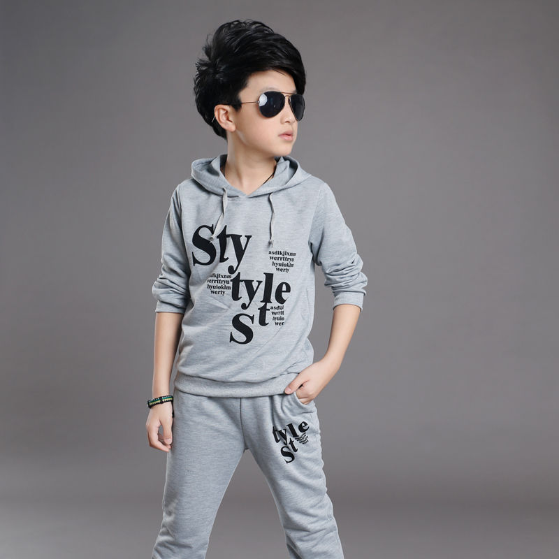 D-baby Autumn 3-14y 2PCS Hot Children Suit, Kids Cotton Hoodie + Pants Suit Big Boy Fashion Suit
