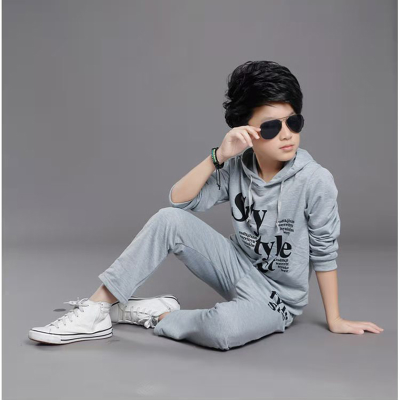 D-baby Autumn 3-14y 2PCS Hot Children Suit, Kids Cotton Hoodie + Pants Suit Big Boy Fashion Suit