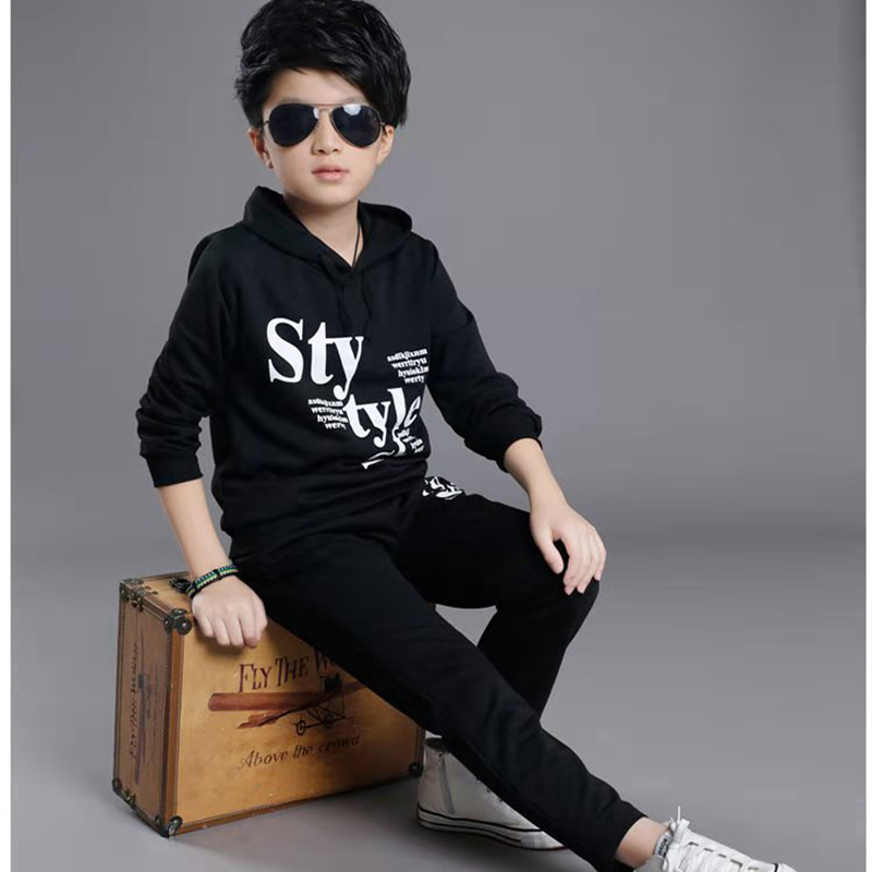 D-baby Autumn 3-14y 2PCS Hot Children Suit, Kids Cotton Hoodie + Pants Suit Big Boy Fashion Suit