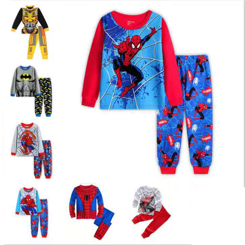 D-baby Boy Spider-man Iron Man Superman Car shirt +Trousers Children&apos;s Outfits Set Clothes Suits