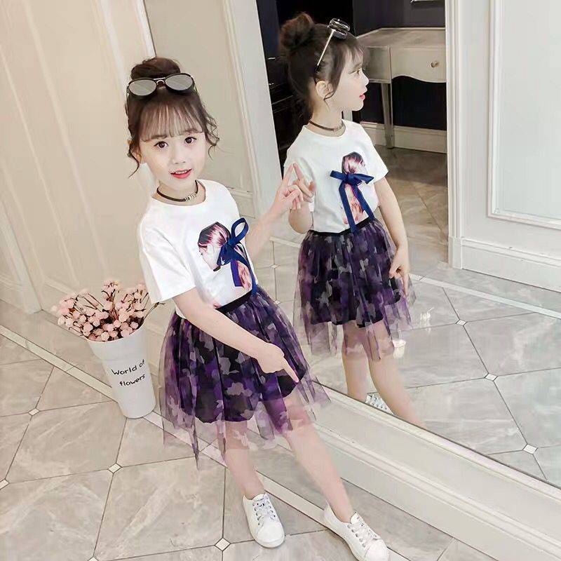 D-baby 2-11y Kids Wear Big Girl's 2PCS Suit Top +  Skirt Children's Clothes Set