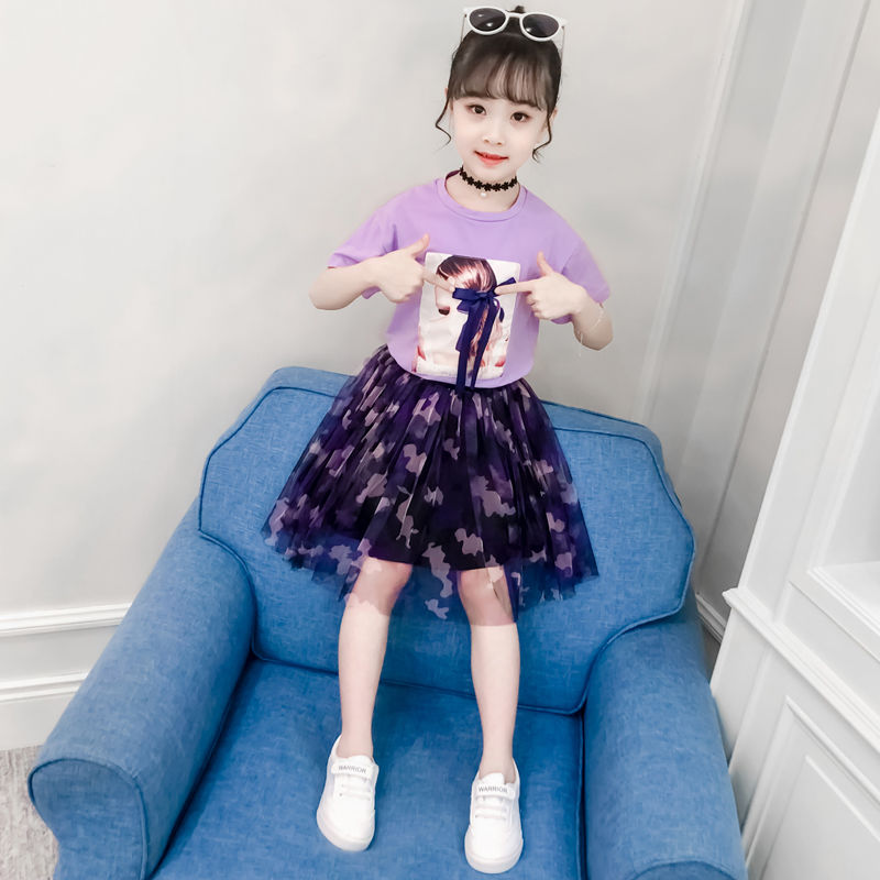 D-baby 2-11y Kids Wear Big Girl's 2PCS Suit Top +  Skirt Children's Clothes Set