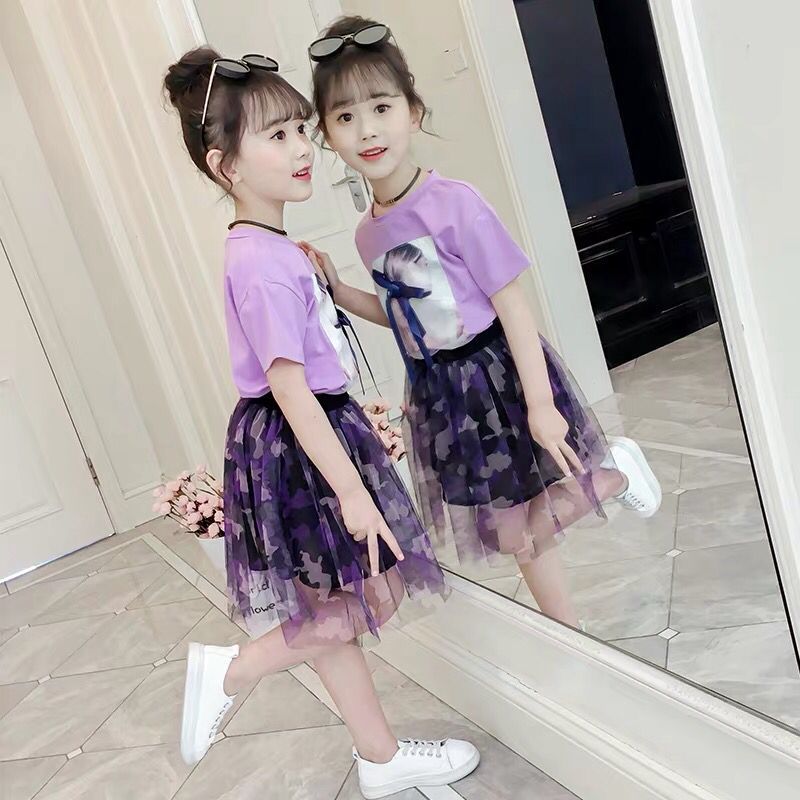 D-baby 2-11y Kids Wear Big Girl's 2PCS Suit Top +  Skirt Children's Clothes Set