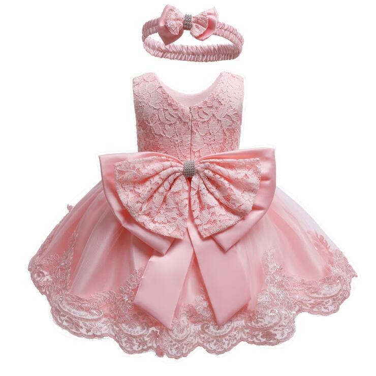 D-baby size 80-160 Children&apos;s clothing baby princess dress Girls bow lace kids birthday Party dress