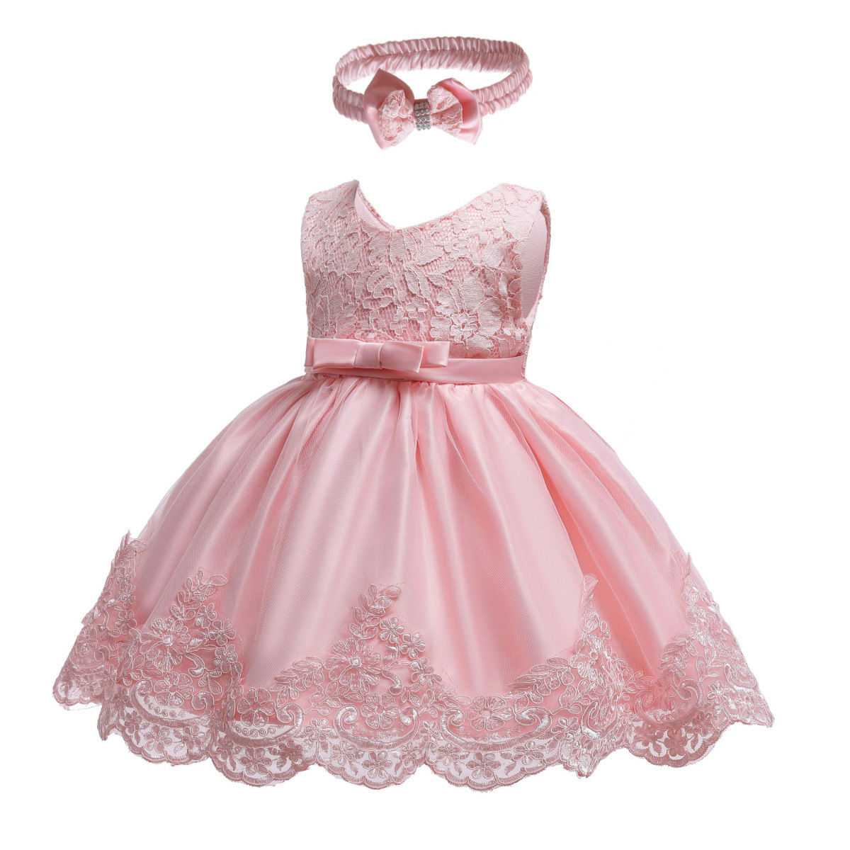 D-baby size 80-160 Children&apos;s clothing baby princess dress Girls bow lace kids birthday Party dress