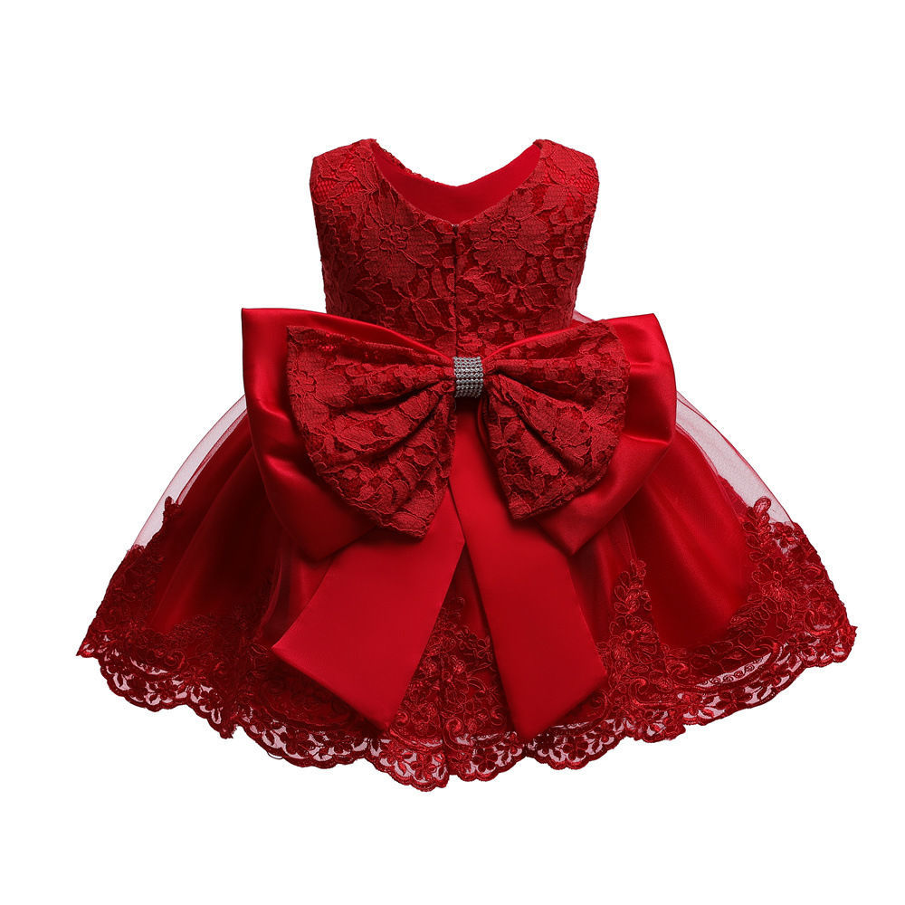 D-baby size 80-160 Children&apos;s clothing baby princess dress Girls bow lace kids birthday Party dress
