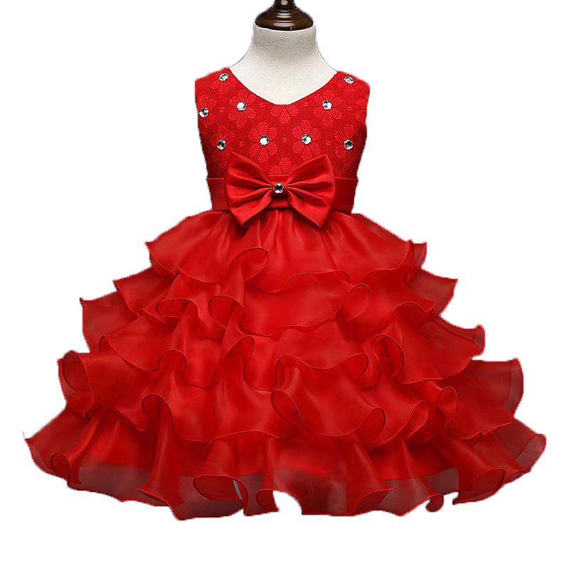 0-7y Girl flower embroidery dress kids wedding dress flower girl gauze dress birthday party dress