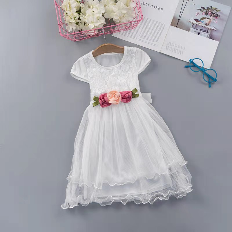 D-baby 1-8y Children&apos;s clothing Baby Girls Princess Dress Party Costume Dot Flower With a belt