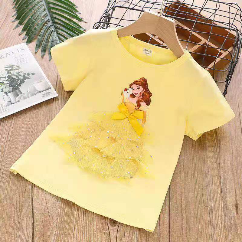 D-baby Baby Girl Clothing Short Sleeve Elsa / Sophia Princess Shirt Kids Pure Cotton Clothes