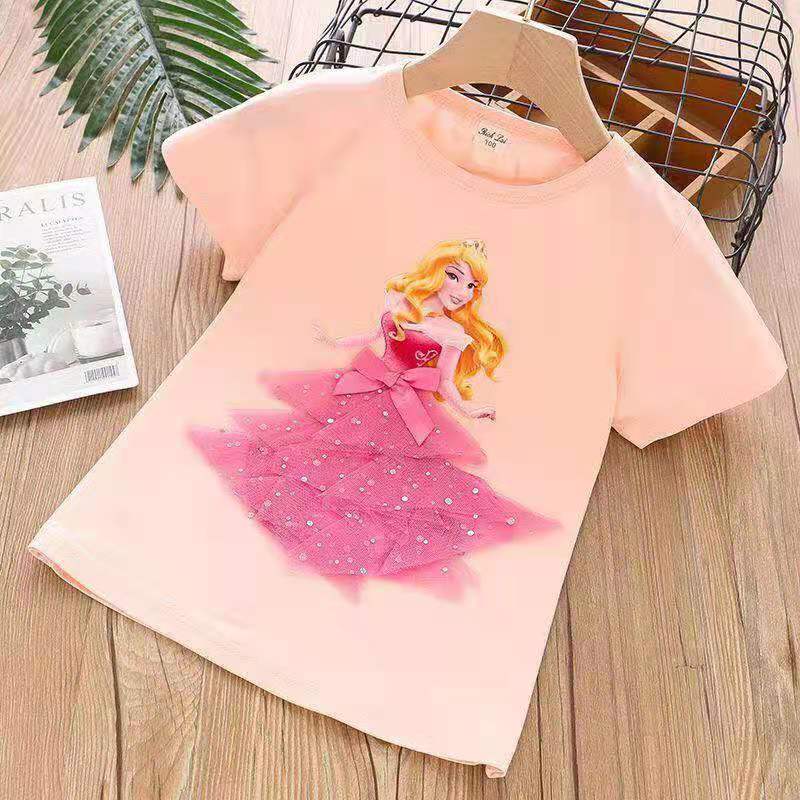 D-baby Baby Girl Clothing Short Sleeve Elsa / Sophia Princess Shirt Kids Pure Cotton Clothes