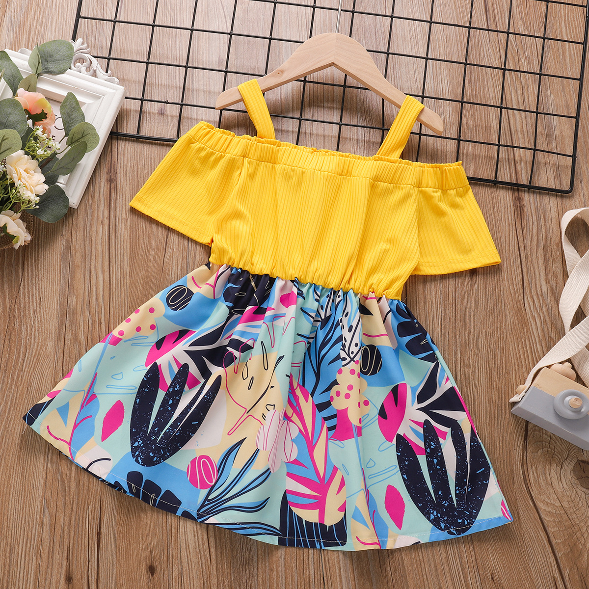 D-baby 0-6Y Kids Baby Girls One shoulder Short Sleeve Printing Floral One-piece Dress Holiday Dress
