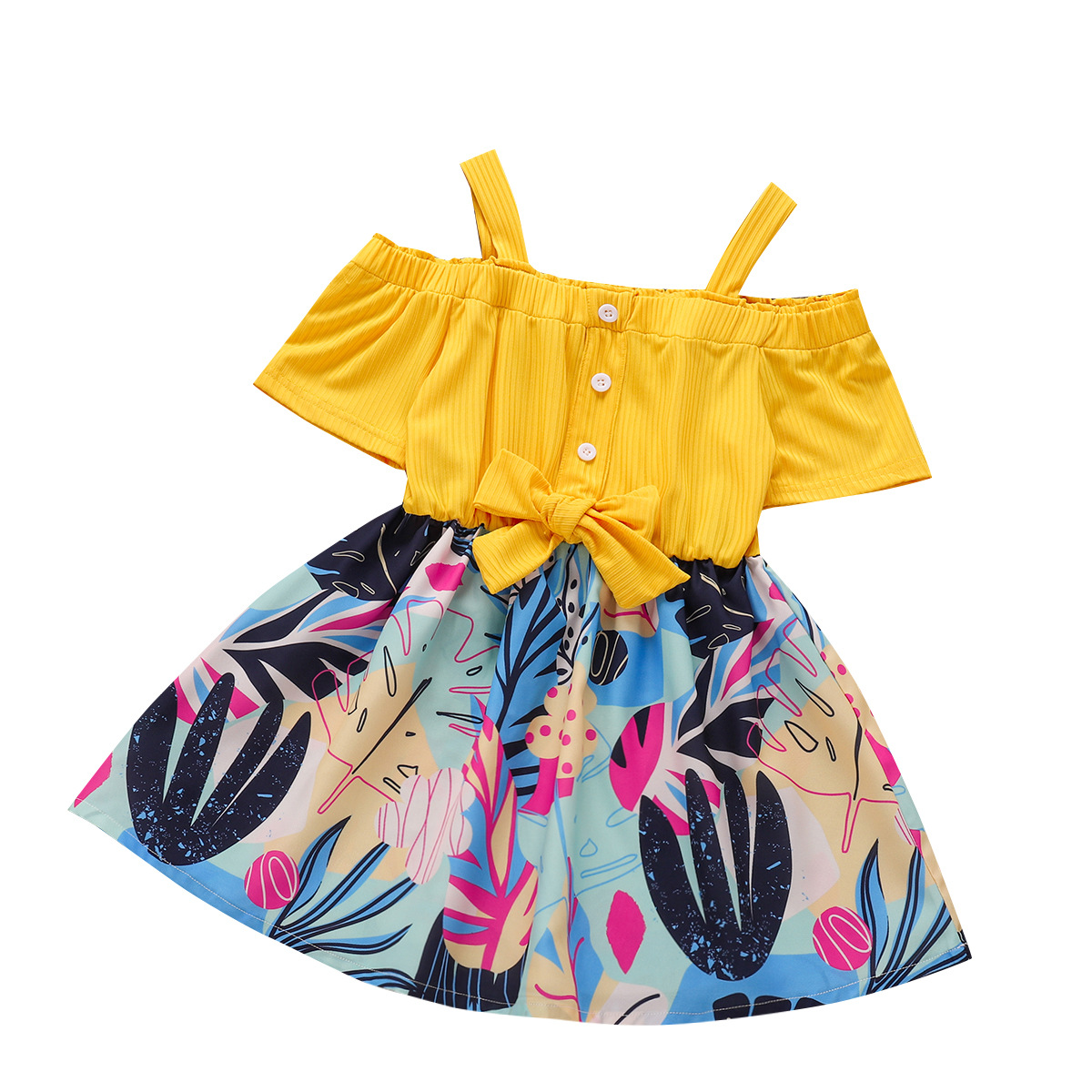 D-baby 0-6Y Kids Baby Girls One shoulder Short Sleeve Printing Floral One-piece Dress Holiday Dress
