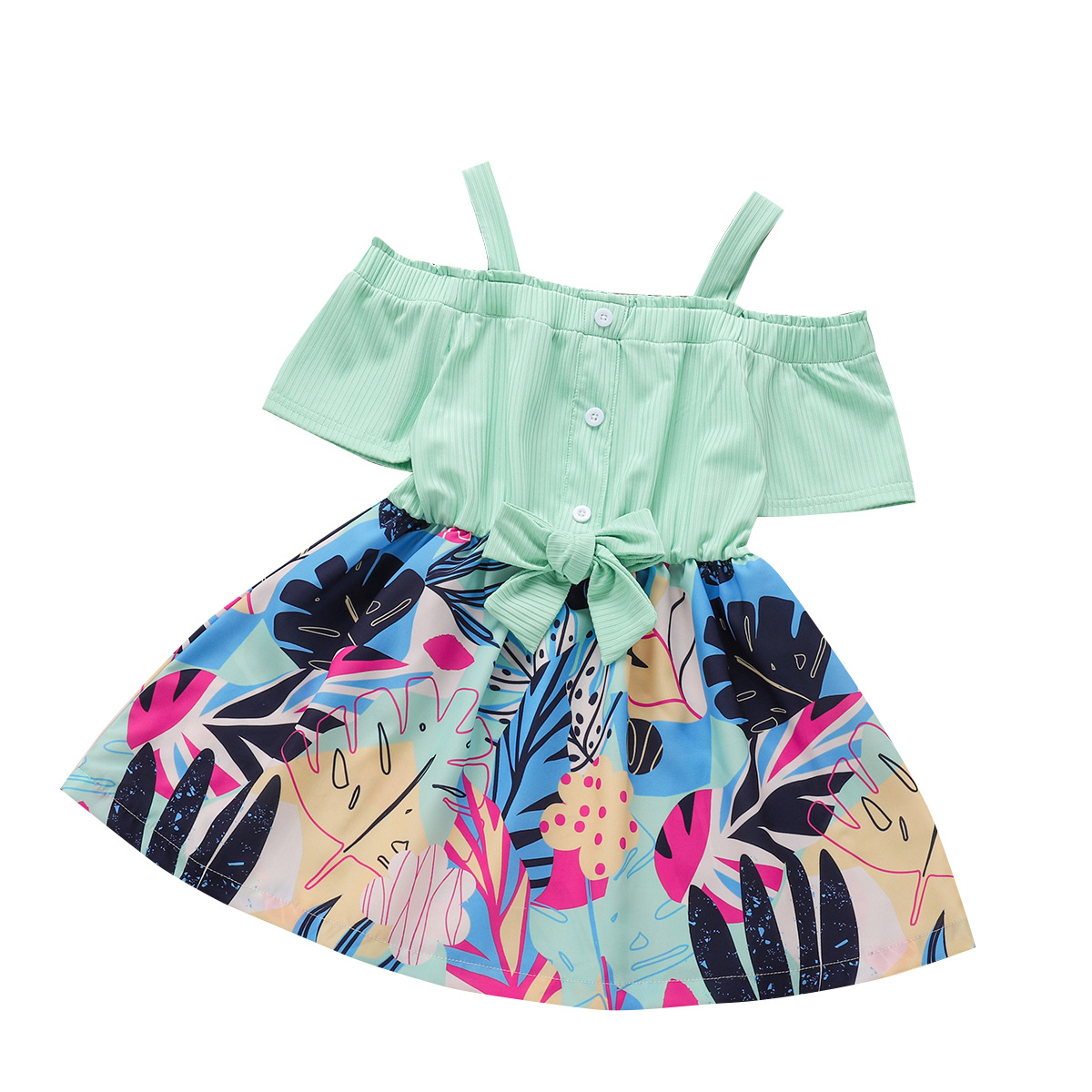 D-baby 0-6Y Kids Baby Girls One shoulder Short Sleeve Printing Floral One-piece Dress Holiday Dress