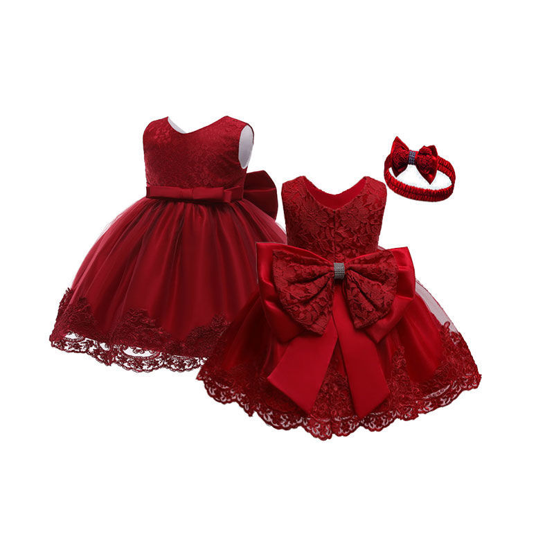 D-baby size 80-160 Children&apos;s clothing baby princess dress Girls bow lace kids birthday Party dress