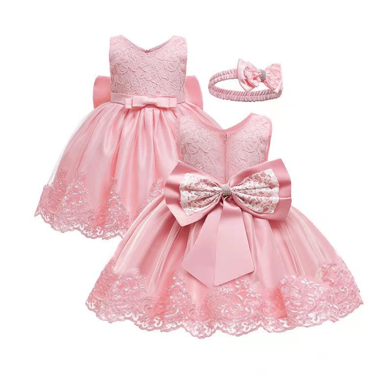 D-baby size 80-160 Children&apos;s clothing baby princess dress Girls bow lace kids birthday Party dress