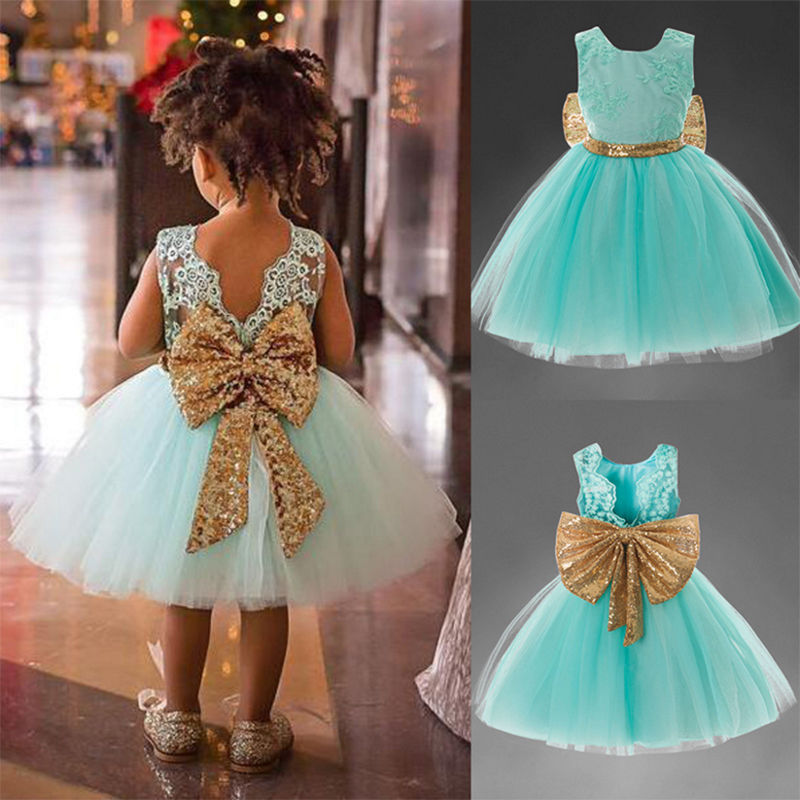 D-baby Girls Dresses Baby Dress Bow-knot Print Princess Party Dress Children Dress Kids Christmas Clothes