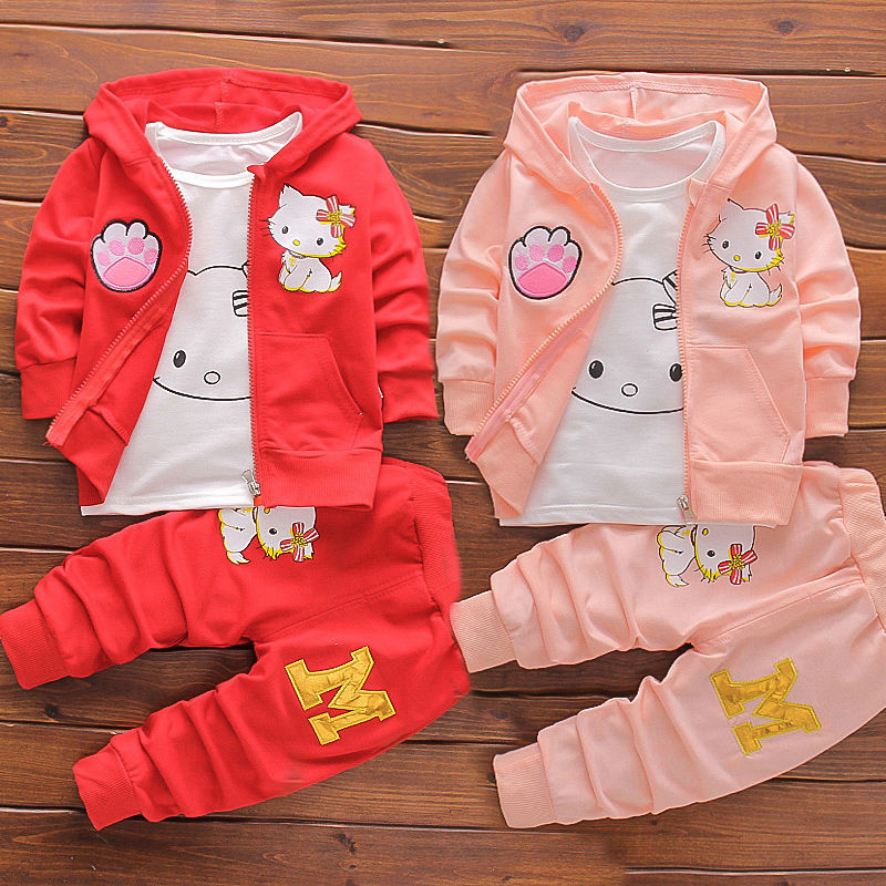 D-baby Autumn Kids Coat Jacket+T Shirt+Pants 3 Pcs Children Sport Suits Girls Clothes Set