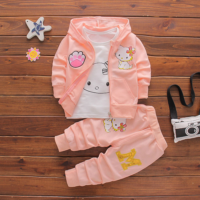 D-baby Autumn Kids Coat Jacket+T Shirt+Pants 3 Pcs Children Sport Suits Girls Clothes Set