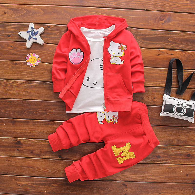 D-baby Autumn Kids Coat Jacket+T Shirt+Pants 3 Pcs Children Sport Suits Girls Clothes Set