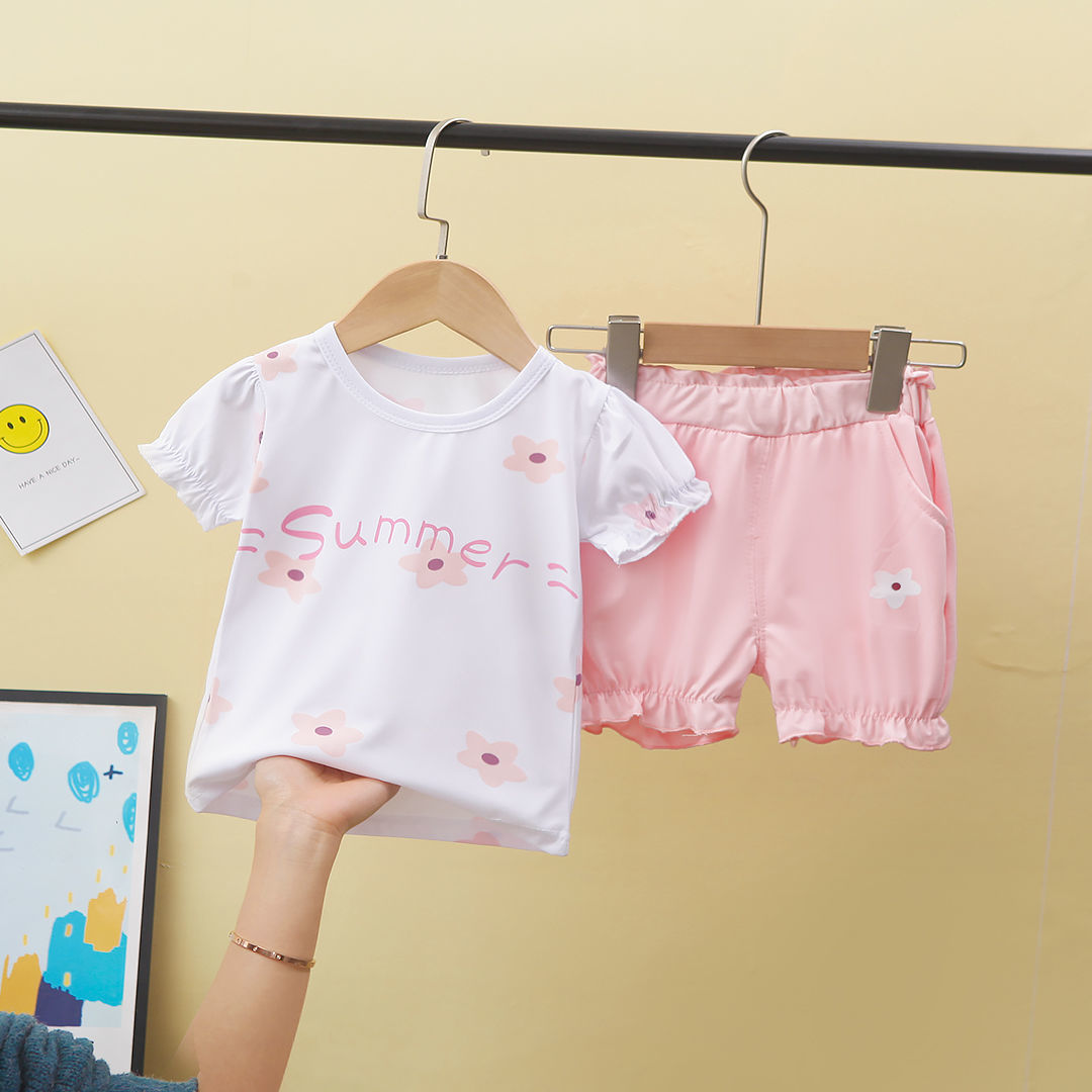 D-baby 2PCS Baby Clothes Baby Girls 0-4years old Lollipop Bow Tie Top +shorts suit