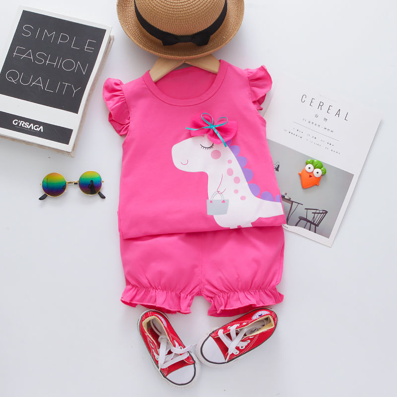 D-baby 2PCS Baby Clothes Baby Girls 0-4years old Lollipop Bow Tie Top +shorts suit