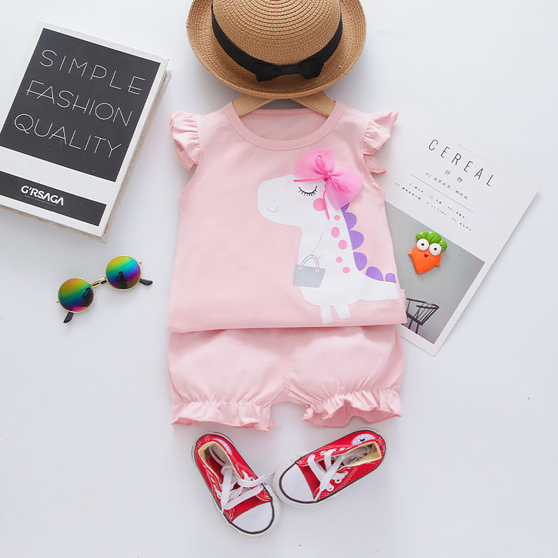 D-baby 2PCS Baby Clothes Baby Girls 0-4years old Lollipop Bow Tie Top +shorts suit
