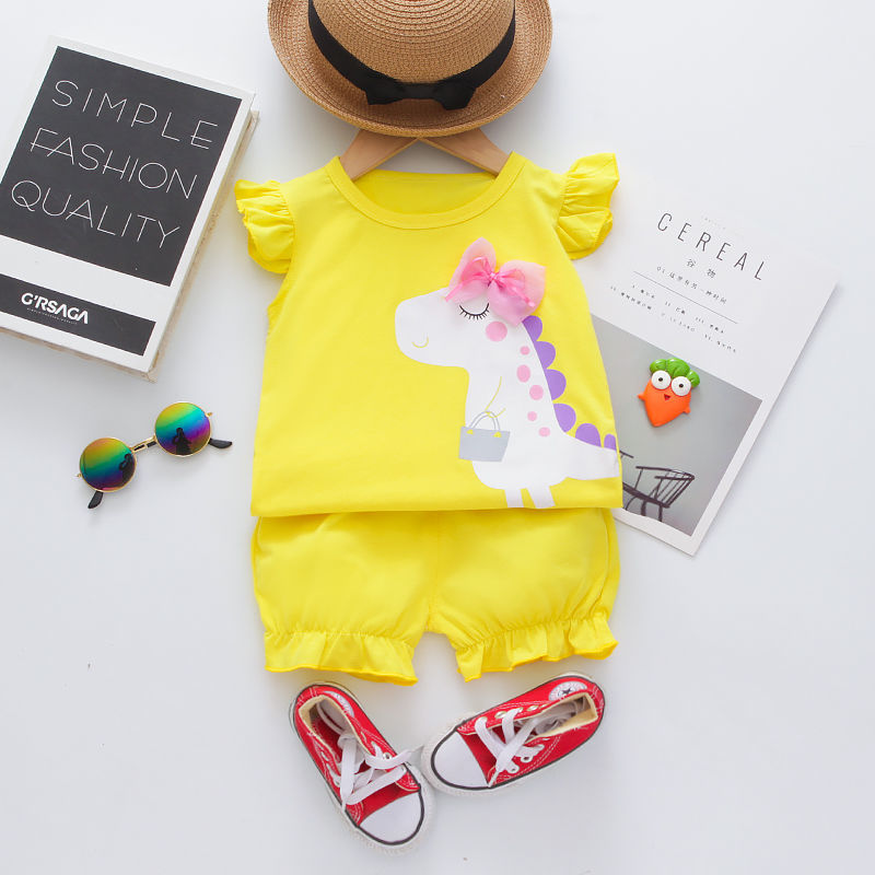 D-baby 2PCS Baby Clothes Baby Girls 0-4years old Lollipop Bow Tie Top +shorts suit
