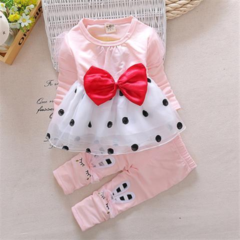 D-baby Autumn New Style Girls Rabbit Print Suit Fashionable Bow Dot  Top + Rabbit Pants