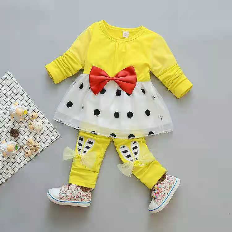 D-baby Autumn New Style Girls Rabbit Print Suit Fashionable Bow Dot  Top + Rabbit Pants