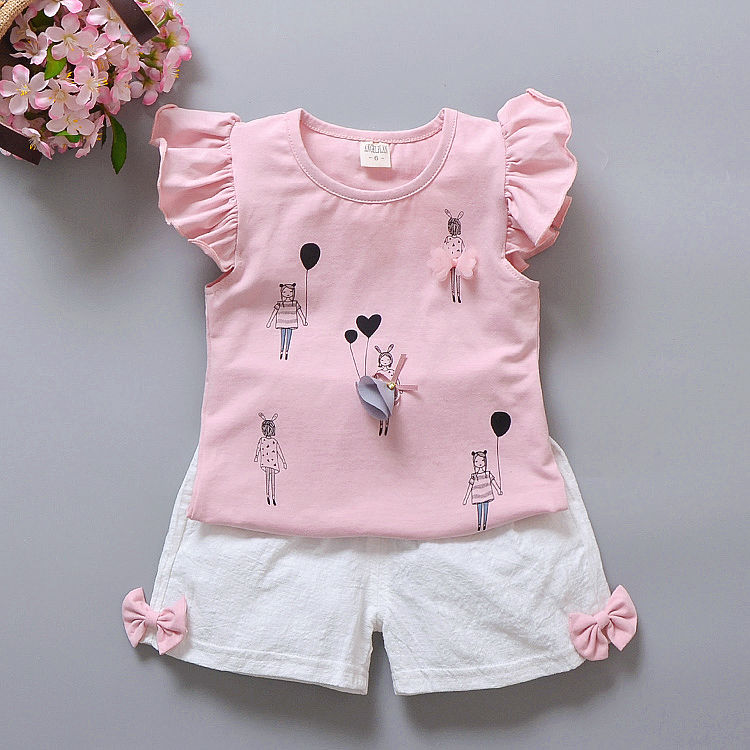 D-baby 2PCS Cute Baby Clothes Baby Girls 0-4 years old Top +shorts suit Lovely and sweet suit