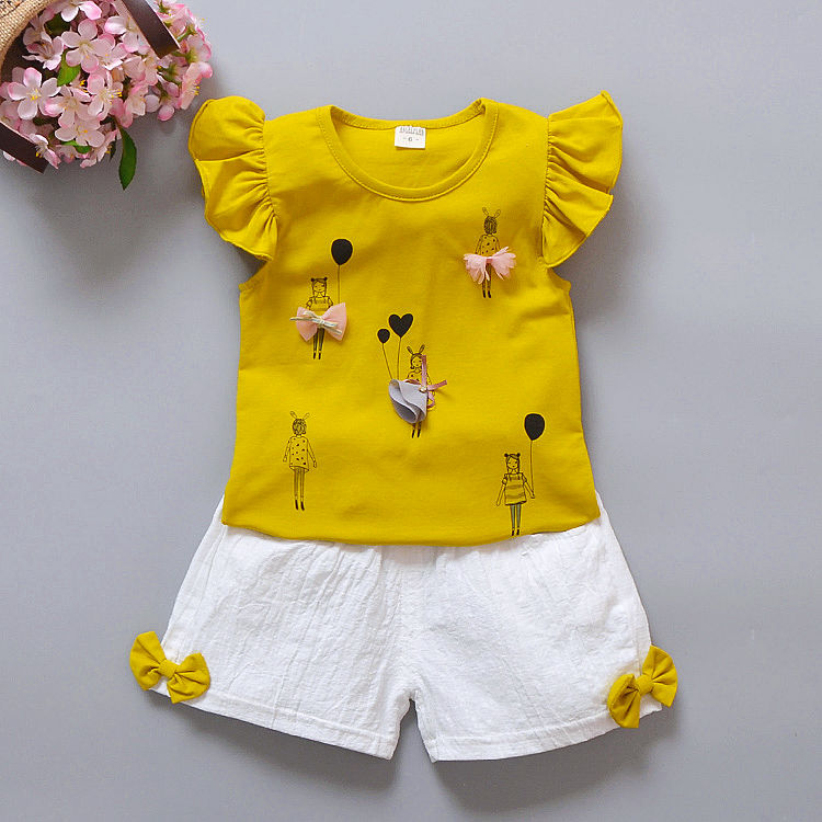 D-baby 2PCS Cute Baby Clothes Baby Girls 0-4 years old Top +shorts suit Lovely and sweet suit
