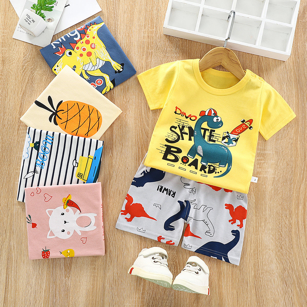 D-baby 0-6y 2PCS Kids Boy Toddler Shirt Top+Shorts Overalls Set Outfit Kids Cotton Suits