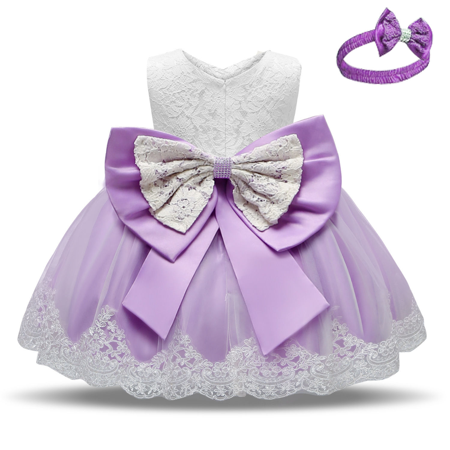 D-baby size 80-160 Children&apos;s clothing baby princess dress Girls bow lace kids birthday Party dress