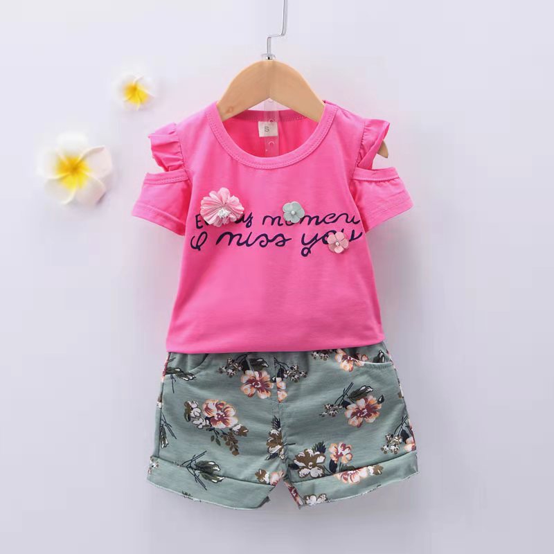 D-baby 2PCS Baby Clothes Baby Girls 0-4years old Lollipop Bow Tie Top +shorts suit
