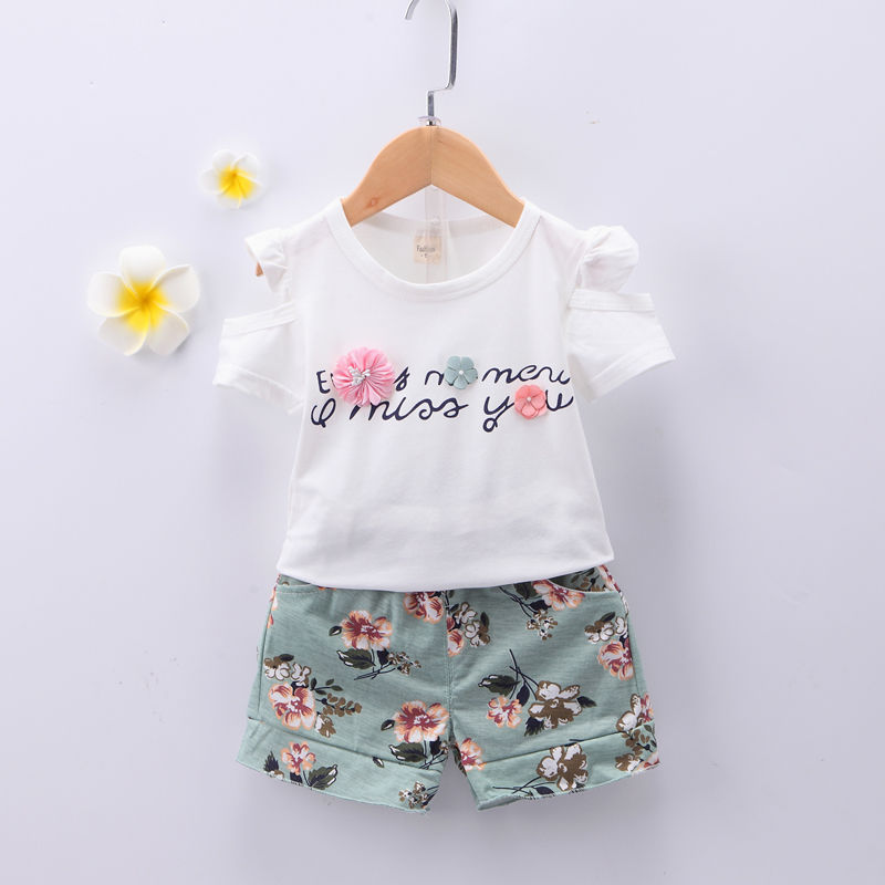 D-baby 2PCS Baby Clothes Baby Girls 0-4years old Lollipop Bow Tie Top +shorts suit