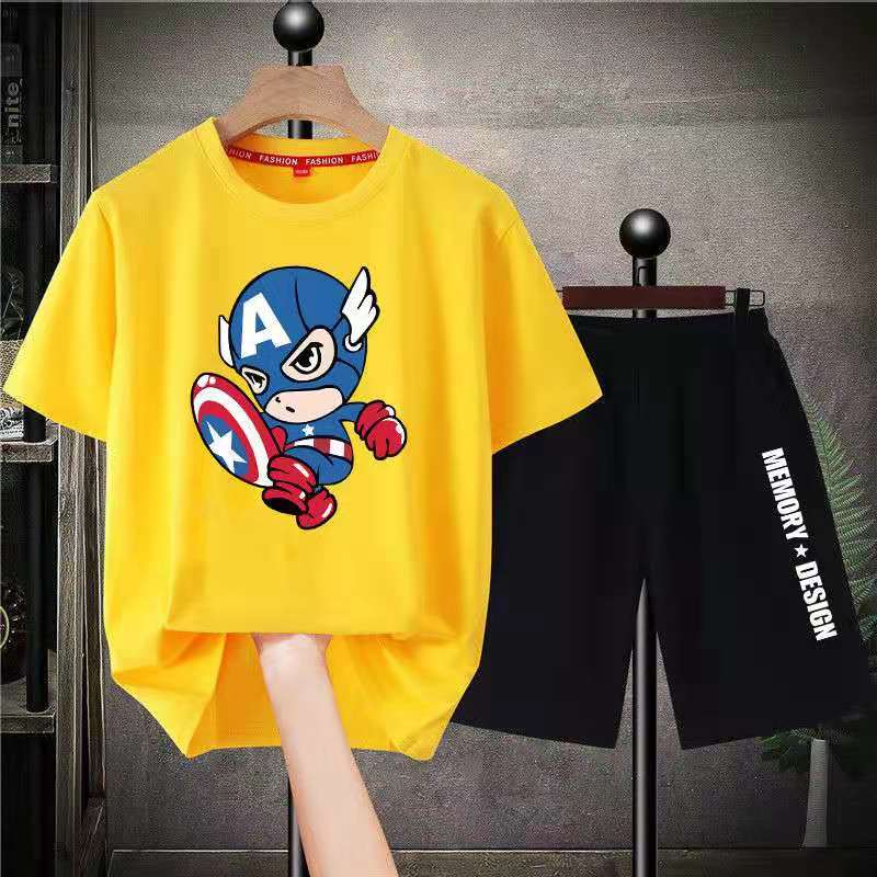D-baby 2Pcs 10-50kg Boys Girls Cotton Clothes Printing Top And Short Kids Summer Wear Kids Suits